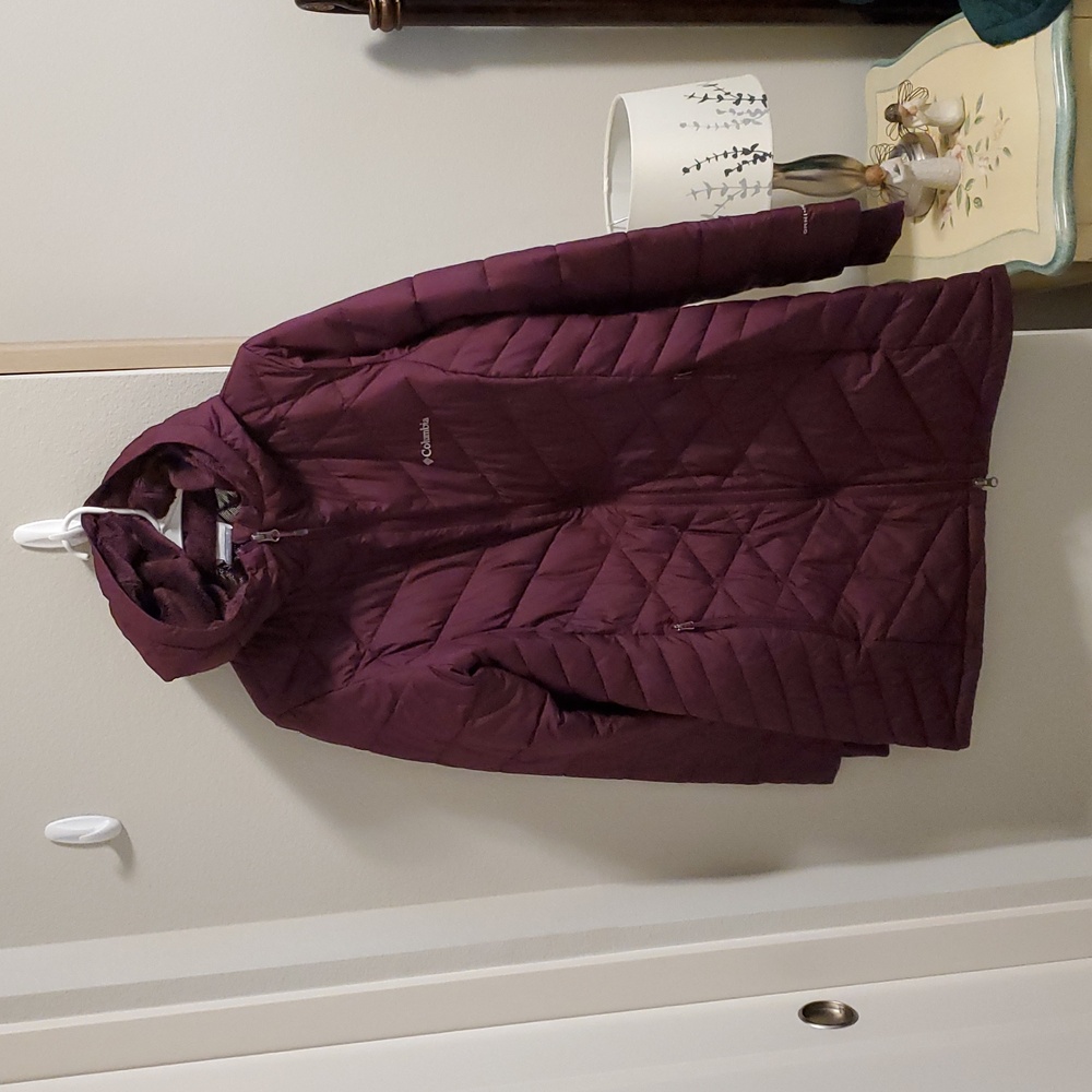 Columbia Women's Heavenly long hooded puffer jacket size L EUC Omni Heat Thermal